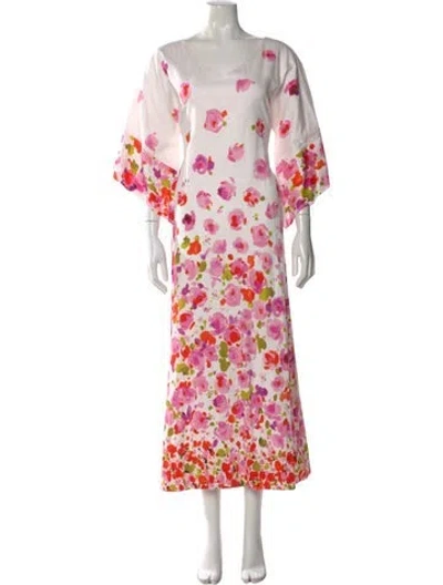Pre-owned Frances Valentine Floral Print Long Dress In White