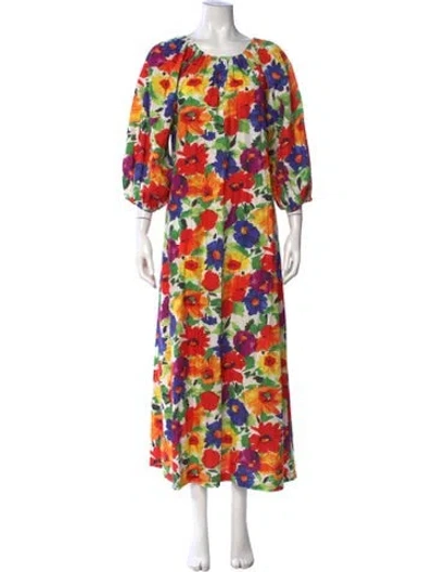 Pre-owned Frances Valentine Floral Print Long Dress In White