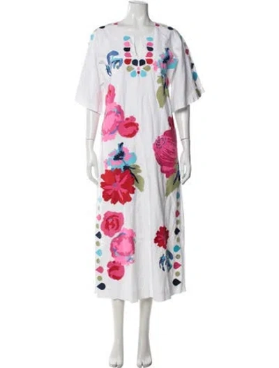 Pre-owned Frances Valentine Floral Print Long Dress In White