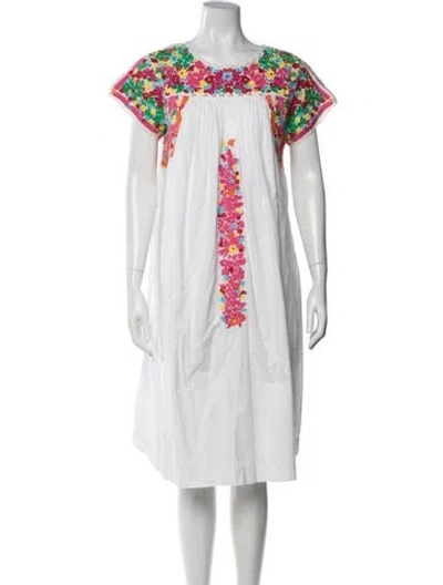 Pre-owned Frances Valentine Floral Print Long Dress In White