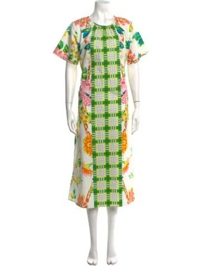 Pre-owned Frances Valentine Floral Print Long Dress In White