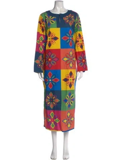 Pre-owned Frances Valentine Floral Print Midi Length Dress In Blue