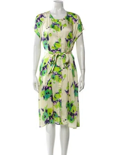 Pre-owned Frances Valentine Floral Print Midi Length Dress In Green