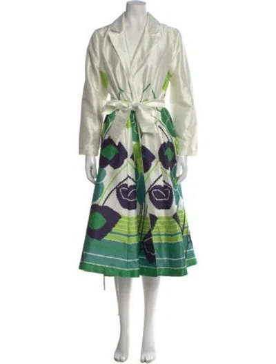 Pre-owned Frances Valentine Floral Print Midi Length Dress In Green