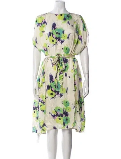 Pre-owned Frances Valentine Floral Print Midi Length Dress In Green