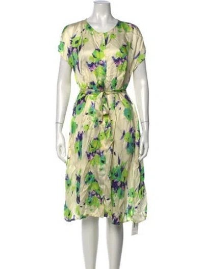 Pre-owned Frances Valentine Floral Print Midi Length Dress In Green