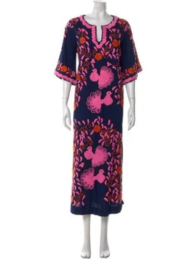 Pre-owned Frances Valentine Floral Print Midi Length Dress In Multi