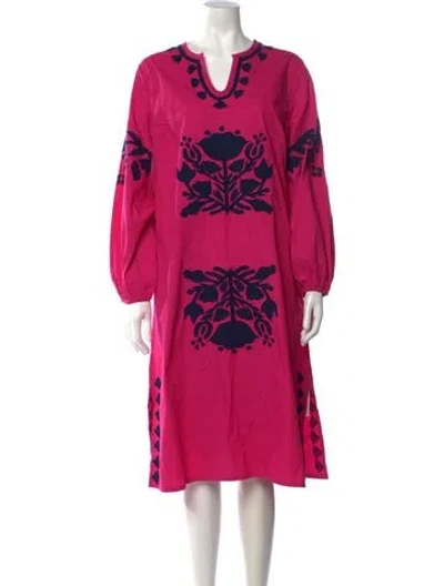 Pre-owned Frances Valentine Floral Print Midi Length Dress In Pink