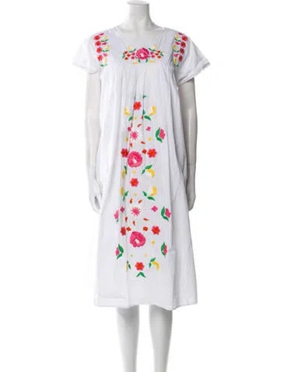 Pre-owned Frances Valentine Floral Print Midi Length Dress In White
