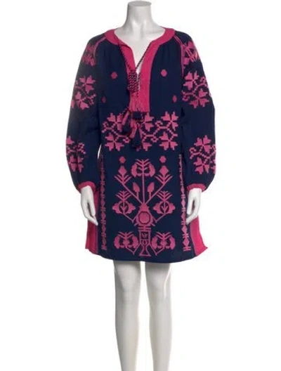 Pre-owned Frances Valentine Floral Print Mini Dress In Blue