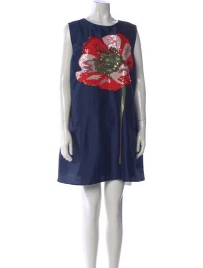 Pre-owned Frances Valentine Floral Print Mini Dress In Blue