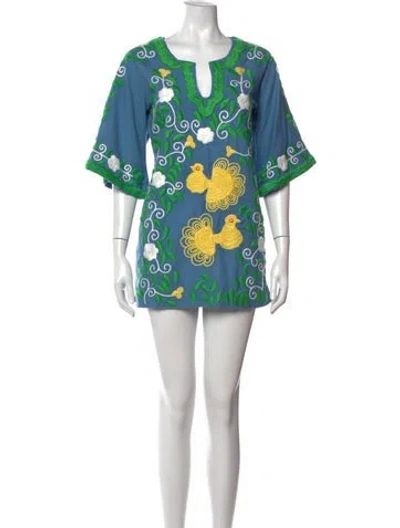 Pre-owned Frances Valentine Floral Print Mini Dress In Blue