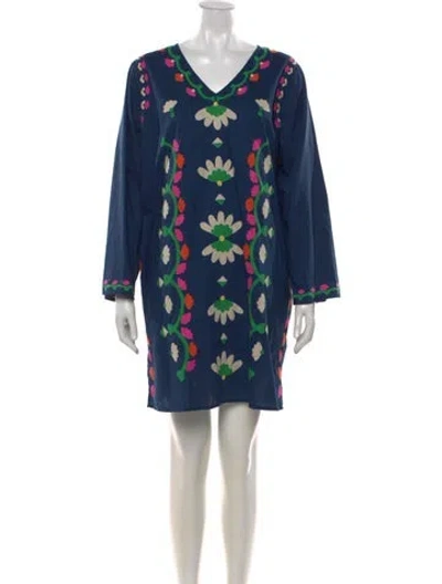 Pre-owned Frances Valentine Floral Print Mini Dress In Blue