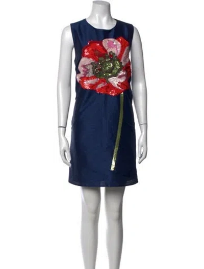 Pre-owned Frances Valentine Floral Print Mini Dress In Blue