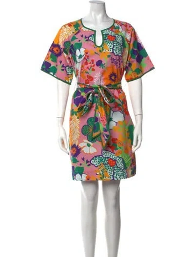 Pre-owned Frances Valentine Floral Print Mini Dress In Green