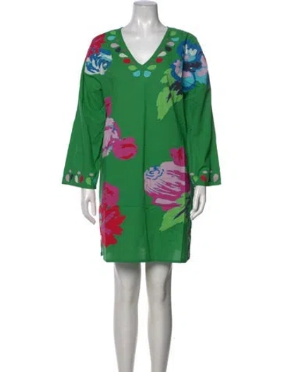 Pre-owned Frances Valentine Floral Print Mini Dress W/ Tags In Green