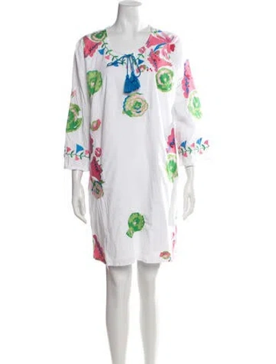 Pre-owned Frances Valentine Floral Print Mini Dress In White