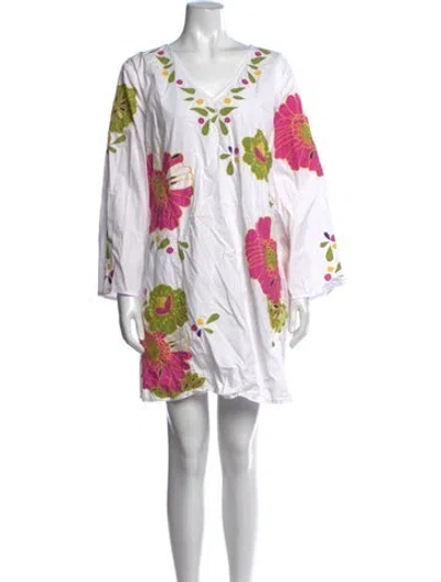 Pre-owned Frances Valentine Floral Print Mini Dress In White