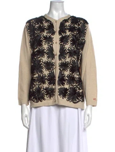 Pre-owned Frances Valentine Floral Print Open Front Sweater In Black/neutrals