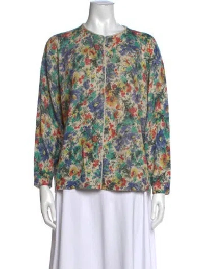 Pre-owned Frances Valentine Floral Print Open Front Sweater In Neutrals