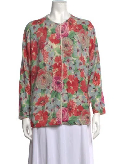 Pre-owned Frances Valentine Floral Print Open Front Sweater In Pink