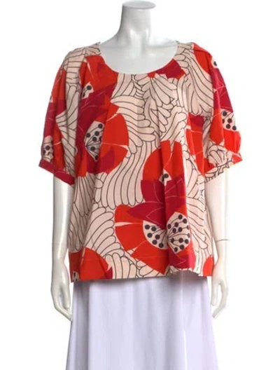 Pre-owned Frances Valentine Floral Print Scoop Neck Top In Orange