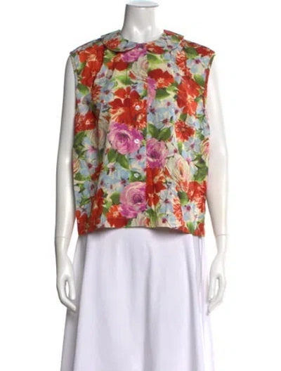 Pre-owned Frances Valentine Floral Print Sleeveless Button-up Top In Multicolor