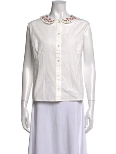Pre-owned Frances Valentine Floral Print Sleeveless Button-up Top In White
