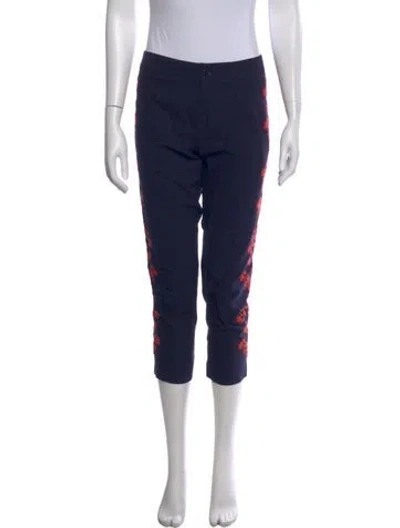 Pre-owned Frances Valentine Floral Print Straight Leg Pants In Blue