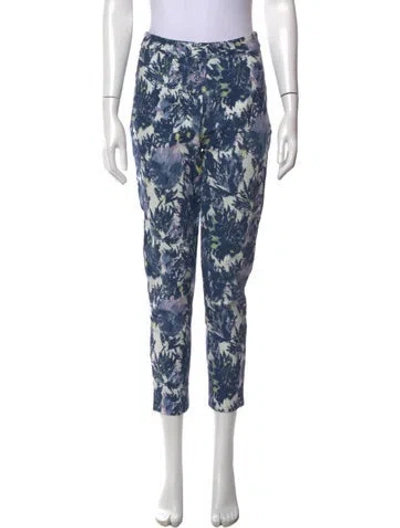 Pre-owned Frances Valentine Floral Print Straight Leg Pants In Blue