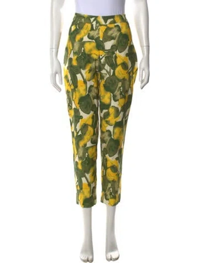 Pre-owned Frances Valentine Floral Print Straight Leg Pants In Green