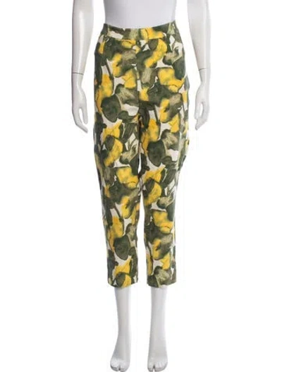 Pre-owned Frances Valentine Floral Print Straight Leg Pants In Green