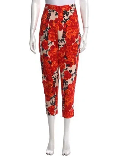 Pre-owned Frances Valentine Floral Print Straight Leg Pants W/ Tags In Red