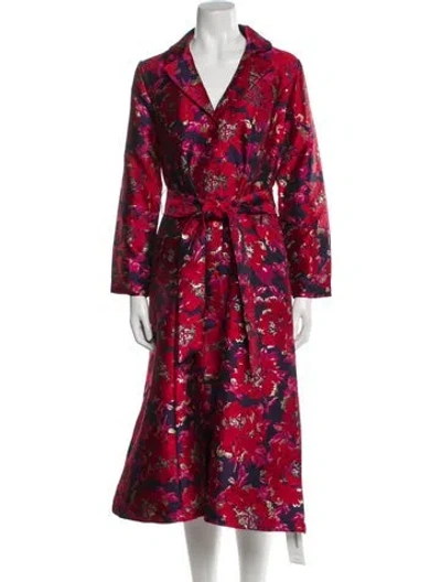 Pre-owned Frances Valentine Floral Print Trench Coat In Red