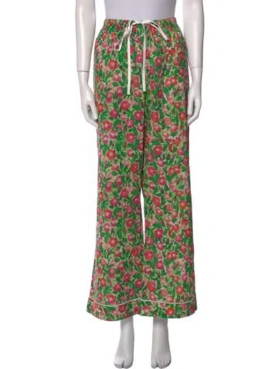 Pre-owned Frances Valentine Floral Print Wide Leg Pants In Green