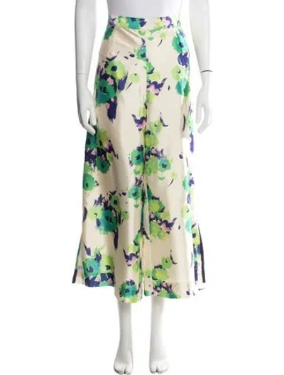 Pre-owned Frances Valentine Floral Print Wide Leg Pants In Neutral
