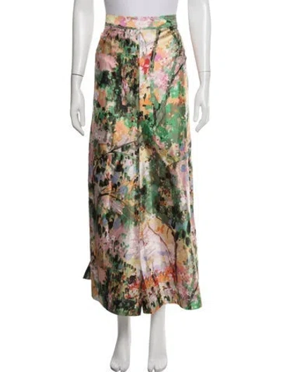 Pre-owned Frances Valentine Floral Print Wide Leg Pants W/ Tags In Green/pink