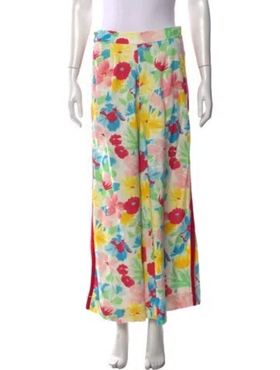 Pre-owned Frances Valentine Floral Print Wide Leg Pants W/ Tags In Yellow