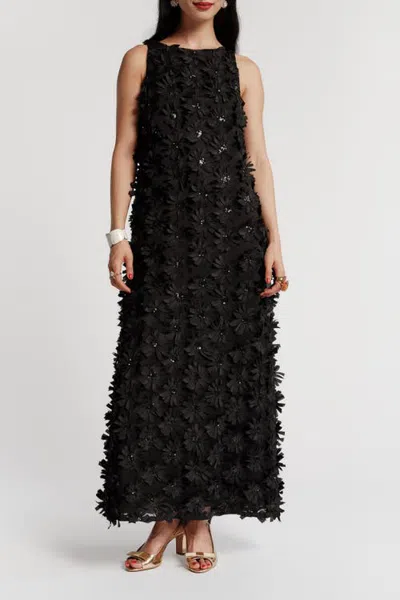 Frances Valentine Francesca Maxi Dress Daisy Applique In Black