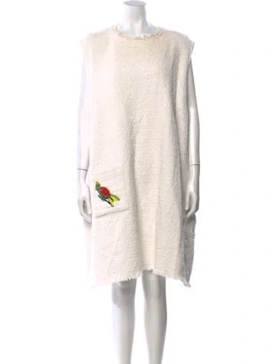 Pre-owned Frances Valentine Graphic Print Knee-length Dress In White