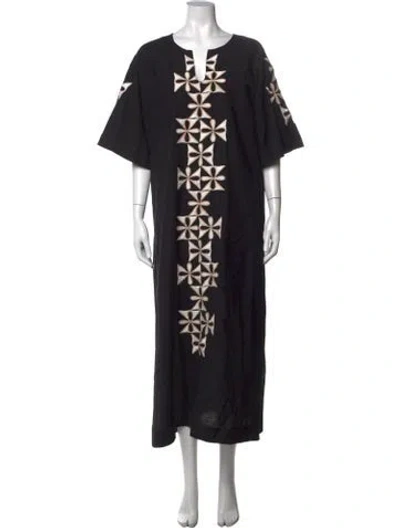 Pre-owned Frances Valentine Graphic Print Long Dress In Black