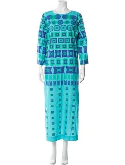 Pre-owned Frances Valentine Graphic Print Long Dress In Blue