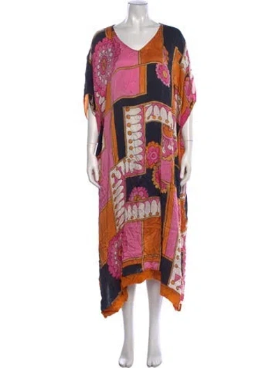Pre-owned Frances Valentine Graphic Print Long Dress In Orange/pink