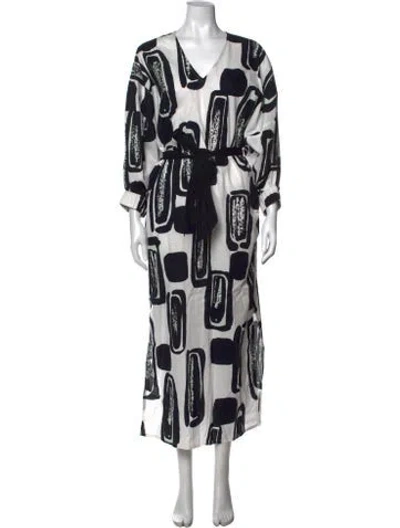 Pre-owned Frances Valentine Graphic Print Long Dress In White