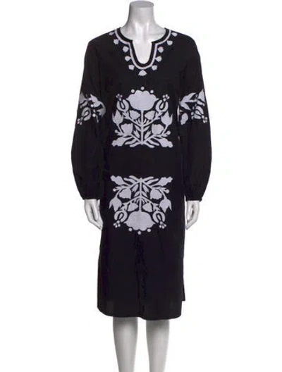 Pre-owned Frances Valentine Graphic Print Midi Length Dress In Black