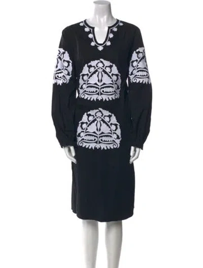 Pre-owned Frances Valentine Graphic Print Midi Length Dress In Black
