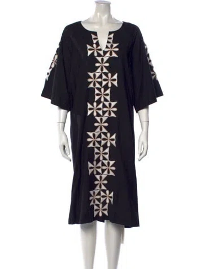 Pre-owned Frances Valentine Graphic Print Midi Length Dress In Black