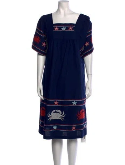 Pre-owned Frances Valentine Graphic Print Midi Length Dress In Blue