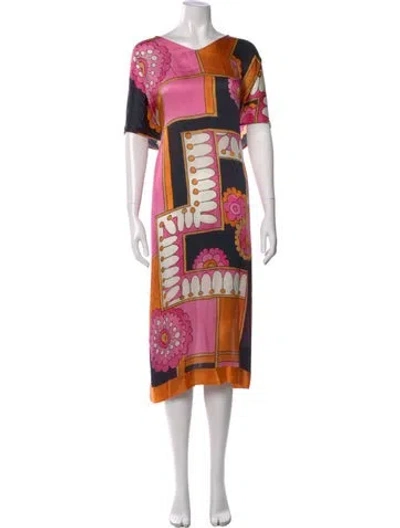 Pre-owned Frances Valentine Graphic Print Midi Length Dress In Multi