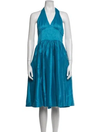 Pre-owned Frances Valentine Halterneck Midi Length Dress W/ Tags In Blue